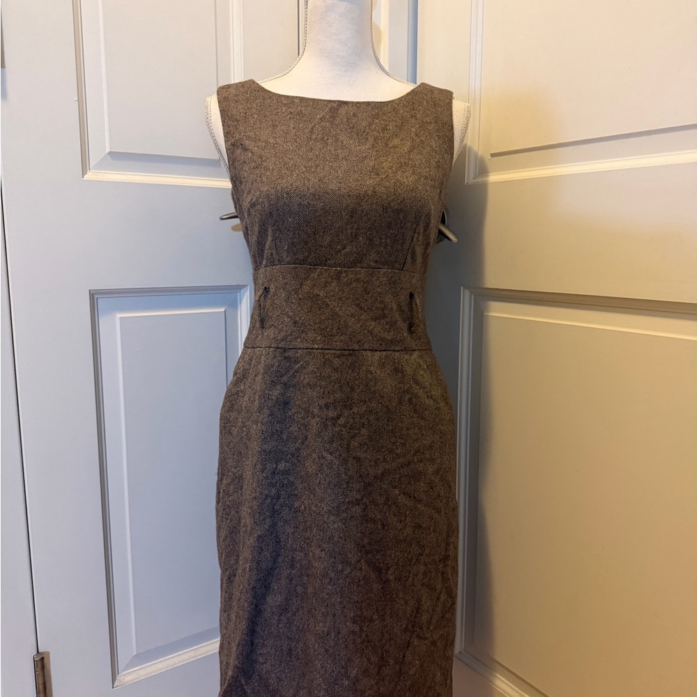 Banana Republic Brown Tweed Sleeveless Sheath Midi Dress